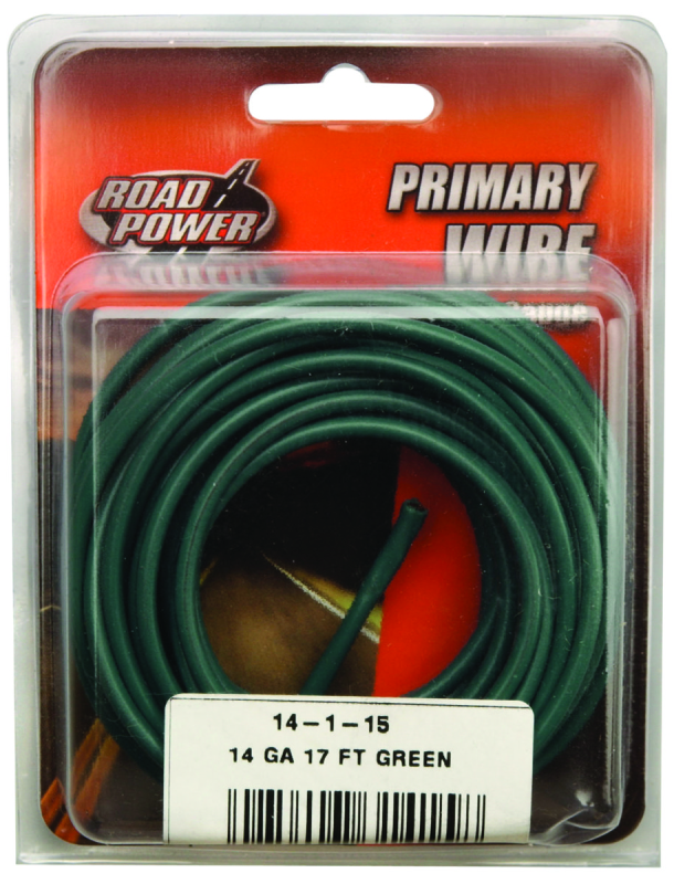 CCI 56421933 Primary Wire, 14 ga Wire, 60 VDC, Copper Conductor, Green Sheath, 17 ft L